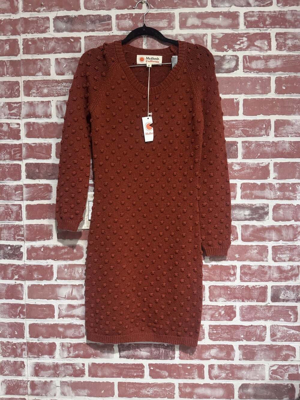 NWT Mollusk California Pearl Dress Rust Merino Wool Bobble Knit Sweater Dress M